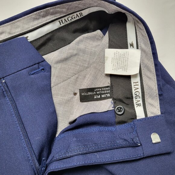 Haggar Mens Dress Pants 30 X 30 Slim Fit Premium Stretch Straight Leg Navy Blue - Picture 6 of 14